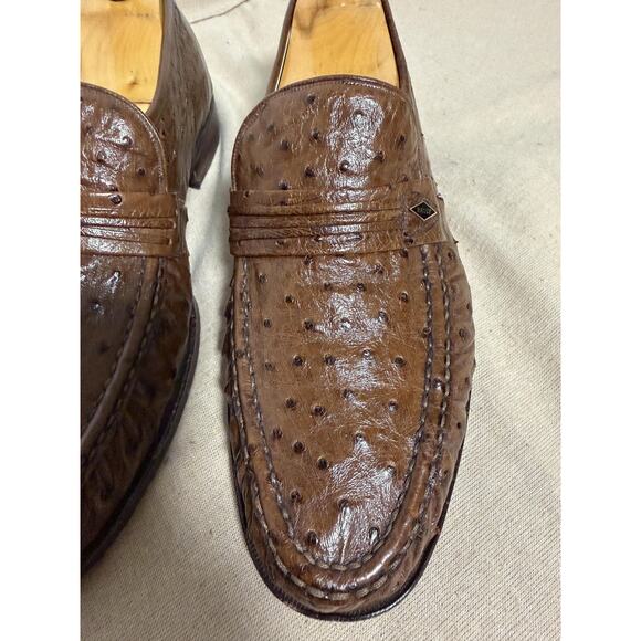 Bally Prestige 1669 Shoes Mens Size 9.5 Brown Ostrich Loafers Slip On Dress main image 9